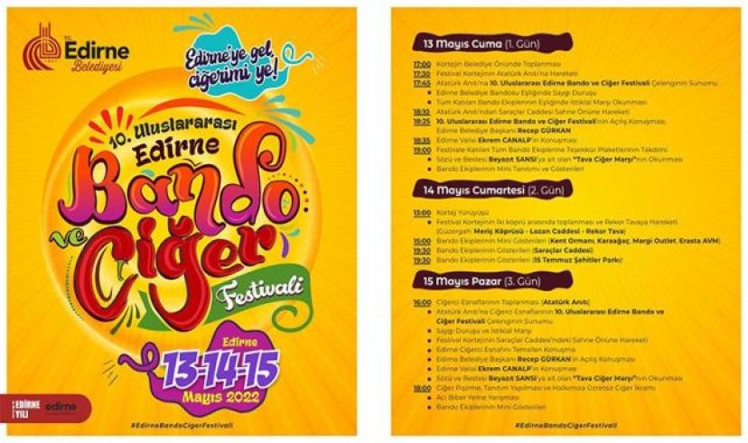 10.ULUSLARARASI EDİRNE BANDO VE CİĞER FESTİVALİ BAŞLIYOR