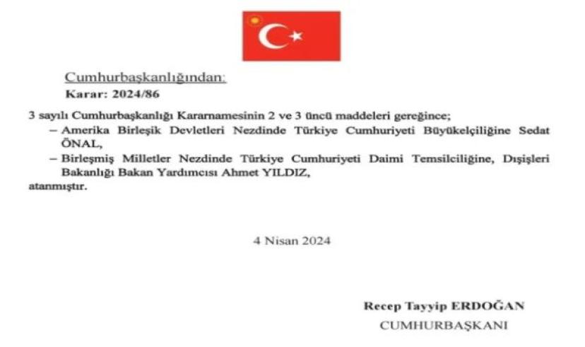 Türkiye'nin ABD Büyükelçisi ve bir çok büyükelçi değişti