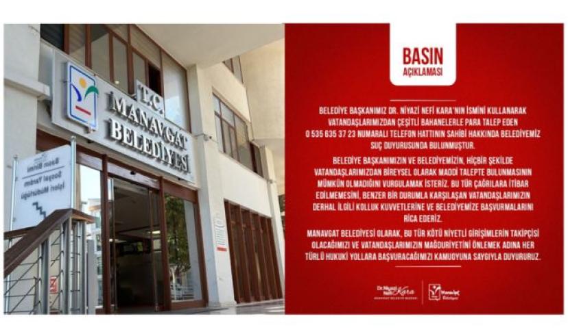 Manavgat belediyesi telefon numarasına suç duyurusunda bulundu