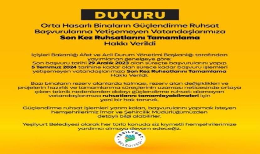 İçişleri Bakanlığı, orta hasarlı binaların ruhsat başvuru tamamlama süresini son kez uzattı