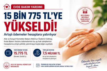 Evde Bakım Yardımı 15 Bin 775 TL’ye Yükseldi: Artışlı Ödemeler Hesaplara Yatıyor