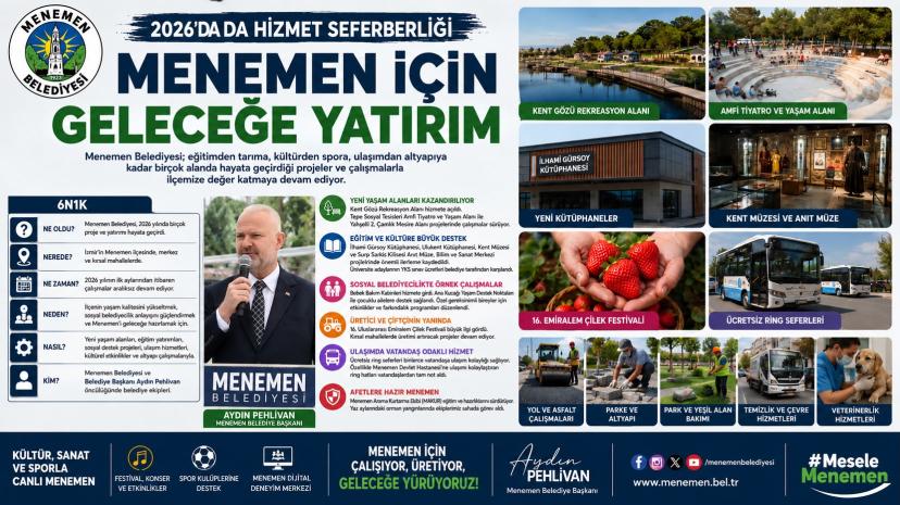 Menemen’de Hizmet Seferberliği Sürüyor: Eğitimden Tarıma, Kültürden Altyapıya Dev Yatırımlar