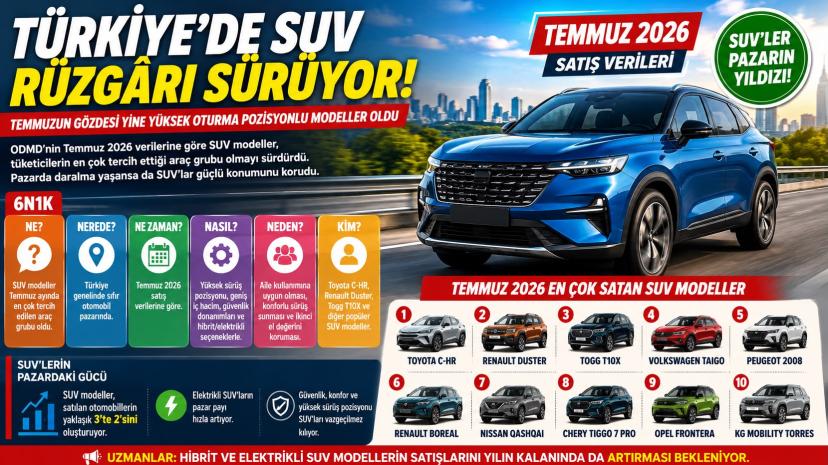 Türkiye’de SUV Rüzgârı Sürüyor! Temmuzun Gözdesi Yine Yüksek Oturma Pozisyonlu Modeller Oldu