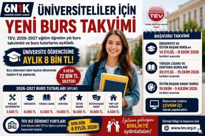 ÜNİVERSİTELİLER İÇİN YENİ BURS TAKVİMİ: AYLIK 8 BİN TL